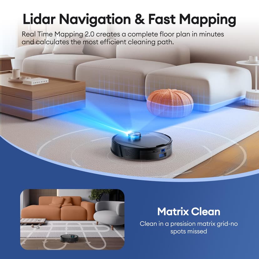Ultenic T20 Pro Self Emptying Robot Vacuum Cleaner with Mop 8000Pa, 180 Mins Runtime, LiDAR Navigation, Up to 10 Weeks of Hands Free Cleaning Robot Vacuum for Pet Hair, Carpet, All Floors - 8