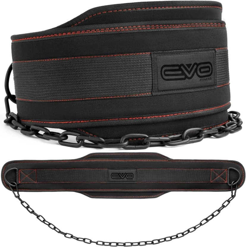 EvoFitness EVO Weightlifting dip belt Neoprene Gym Support Straps GEL Wraps with Chain Fits (Matte Black) - 1