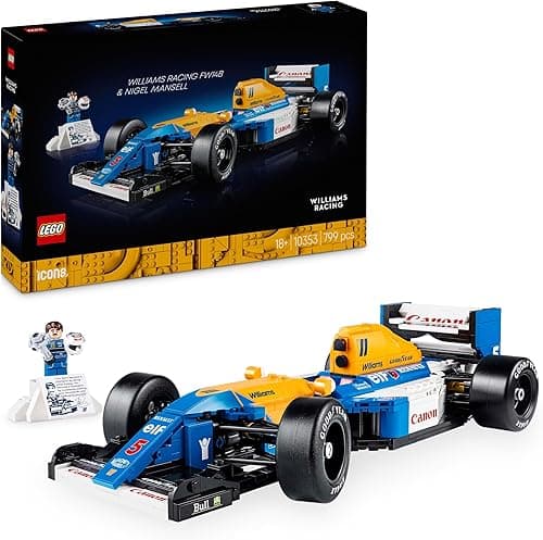 LEGO Icons Williams Racing FW14B & Nigel Mansell - F1 Car Model Set for Adults, with a Collectible Driver Minifigure, Trophy & Display Stand - Gift Idea for Men, Women & Teenage Motorsports Fans 10353