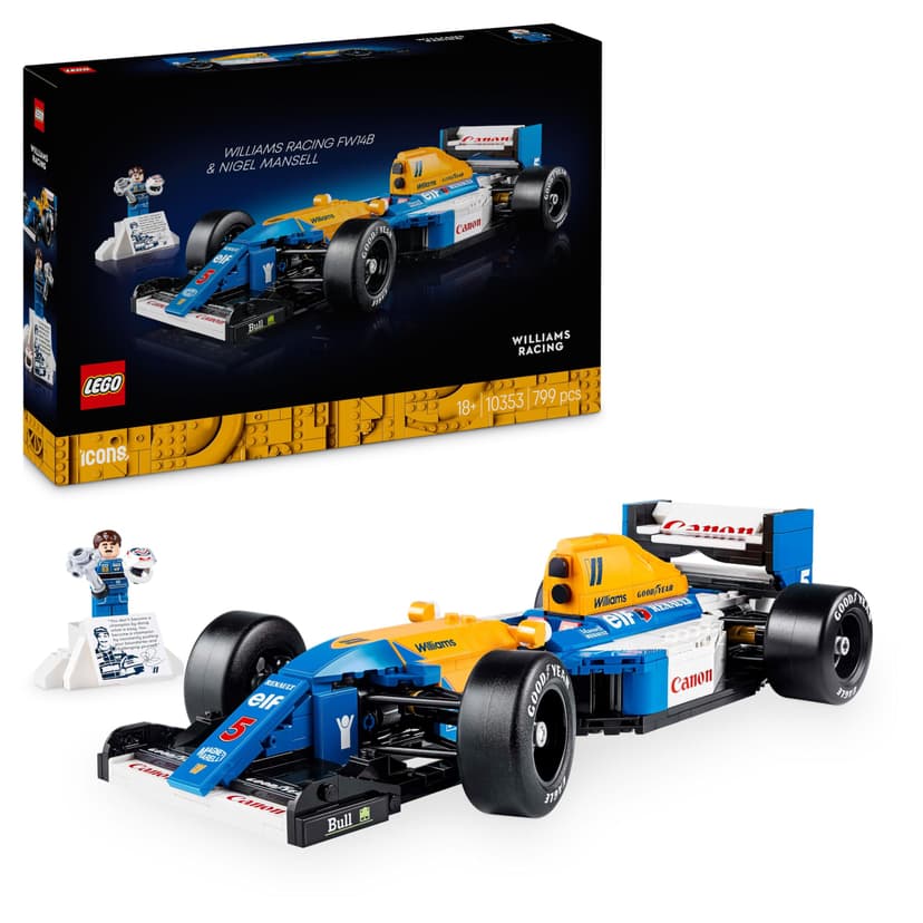 LEGO Icons Williams Racing FW14B & Nigel Mansell - F1 Car Model Set for Adults, with a Collectible Driver Minifigure, Trophy & Display Stand - Gift Idea for Men, Women & Teenage Motorsports Fans 10353 - 1