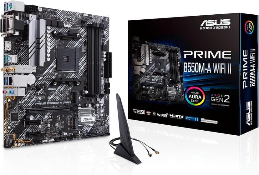 ASUS PRIME B550M-A WIFI II, AMD B550, AM4, Micro ATX, 4 DDR4, VGA, DVI, HDMI, Wi-Fi, PCIe4, 2x M.2 - 1