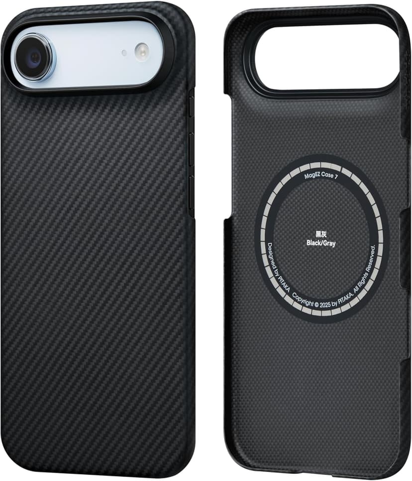 pitaka Coque Magnétique pour iPhone Air en Fibre Aramide de Qualité Aéronautique Housse Compatible avec Magsafe Étui Mince et Léger avec Protection Caméra et écran [Ultra-Mince] Noir/Gris - 1