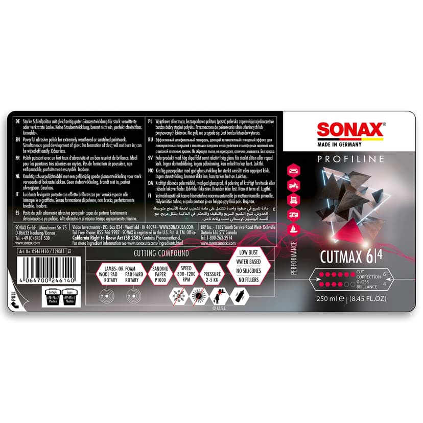 SONAX PROFILINE Cutmax (250 ml) - High Effective Abrasive Polish for Weathered and Scratched Paintwork. Silicone-free | Item No. 02461410 - 2