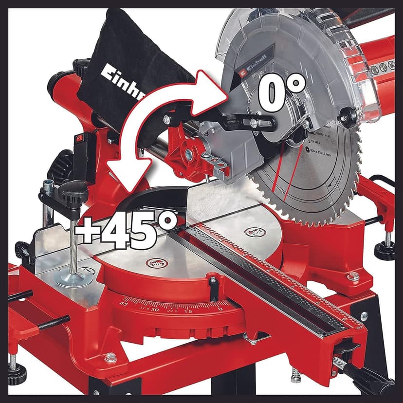 Einhell TC-SM 2531/2 U Pull Miter Saw (1900 W, 4,800 RPM, Ø254 x ø30 mm Saw Blade, Laser, Tilting Saw Head, Including HM Saw Blade), red - 8