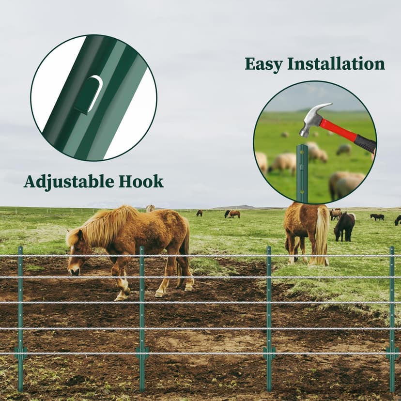 sptchapn 91cm / 3ft Strong and Durable Metal Fence Post, Pack of 5 for Garden Patio and Outdoor Wires U-Fence Post Green T-Posts (5) - 4