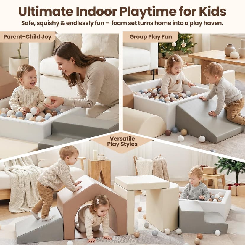 7 Pièces Parcours Motricité Bébé: Cuir PU Module Motricité Enfant Blocs Mousse Éducatifs avec Piscine à Balles(Balles Exclues) - Jouets Descalade Structure d'escalade Antidérapante Ensemble - 5