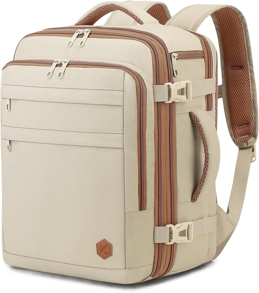 VANKEV Ryanair EasyJet Eurowings Wizz Air Cabin Bag Expandable 40x30x20 to 40x30x25, 24L to 30L, Underseat Hand Luggage For Travel Fits 15.6 Inch Laptop beige - 1