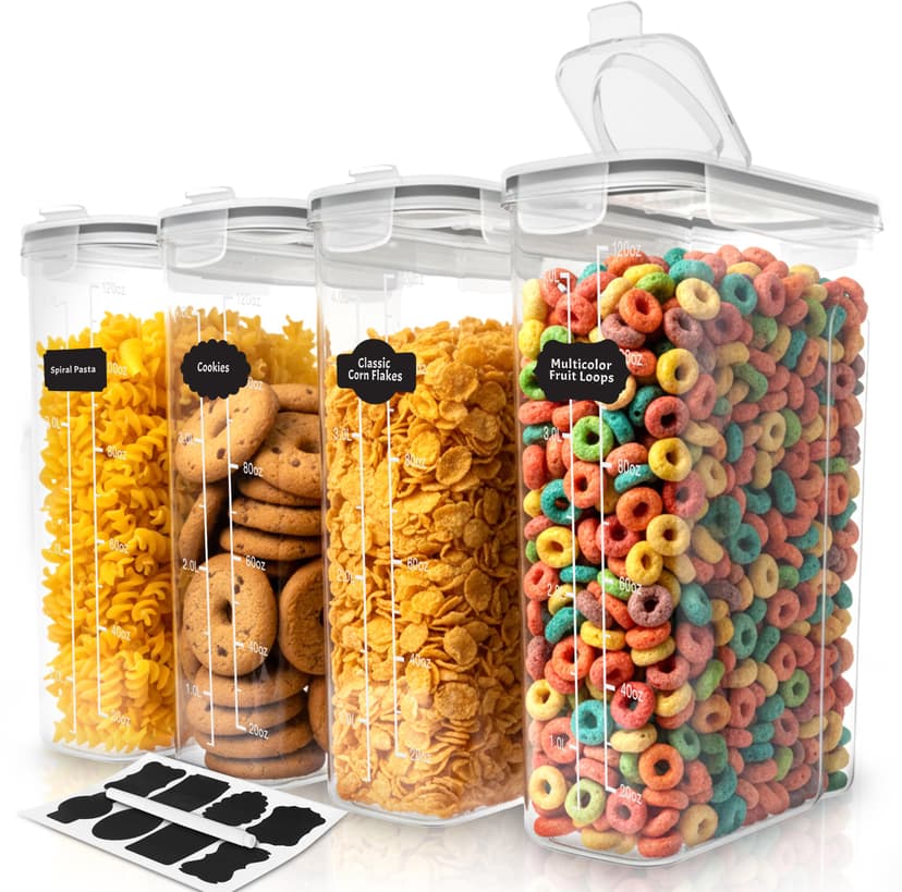 KICHLY Cereal & Dry Food Storage Container (Set of 4) – BPA Free Plastic – Airtight Kitchen Storage Containers – Cereal Dispenser for Kitchen & Pantry - 1