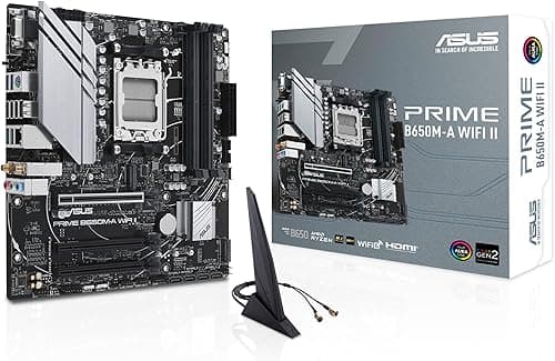 ASUS PRIME B650M-A WIFI II – Carte mère AMD Ryzen AM5 Micro-ATX (DDR5, PCIe 5.0 M.2 support, 2.5Gb Ethernet, Wi-Fi 6, DisplayPort, VGA, HDMI, SATA 6 Gbps, USB 3.2 Gen 2 ports, Arua Sync RGB)