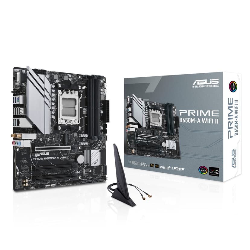 ASUS Prime B650M-A WiFi II AMD AM5 Micro-ATX Motherboard (DDR5, PCIe 5.0 M.2 support, 2.5Gb Ethernet, WiFi 6, DisplayPort, VGA, HDMI, SATA 6 Gbps, USB 3.2 Gen 2 ports, BIOS FlashBack, Arua Sync) - 1