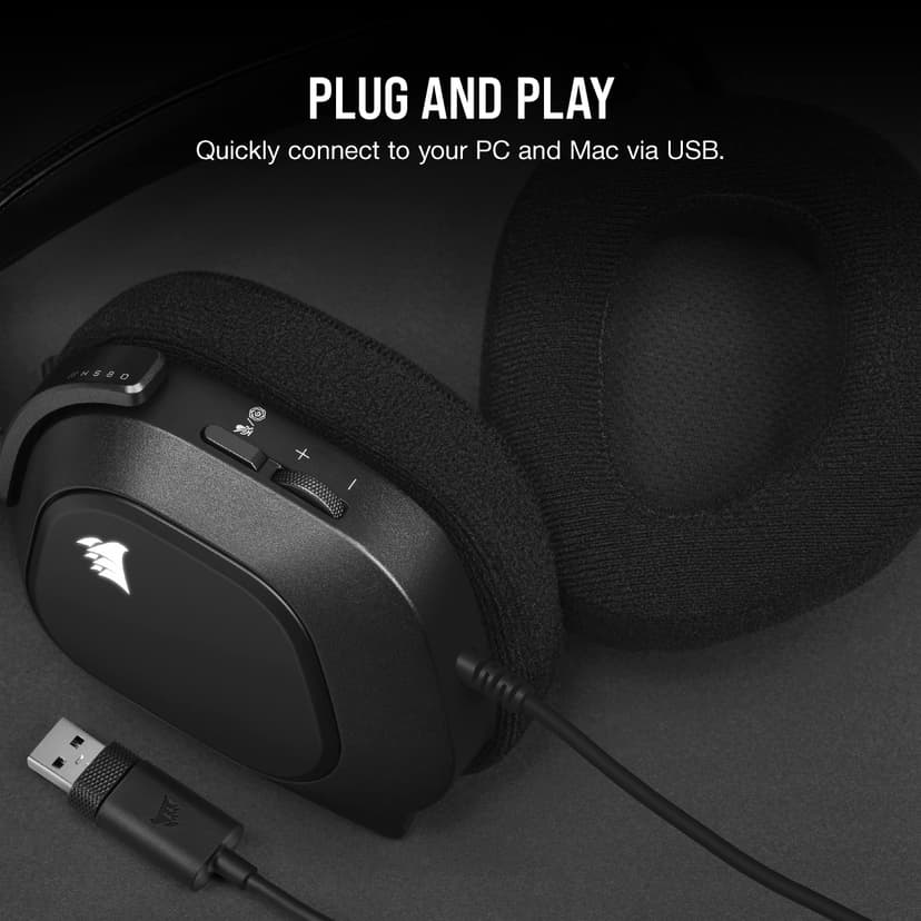 Corsair HS80 RGB USB Gaming Headset - Dolby 7.1 Surround Sound - Broadcast Quality Microphone - iCUE Compatible - PC - Black - 5