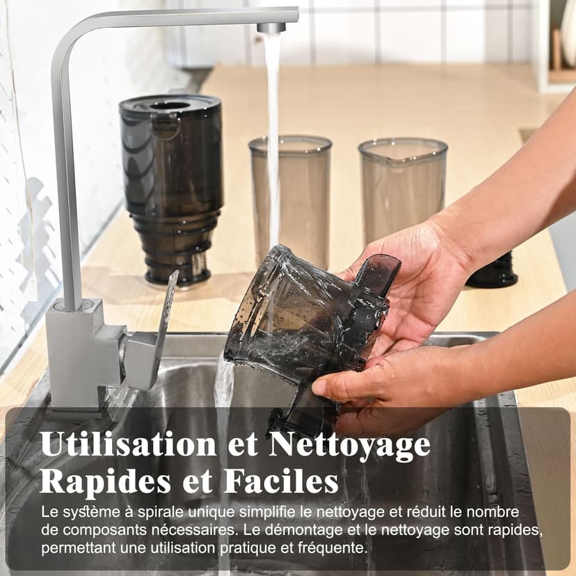 FRETTA Juice Extractor, Cold Juicer with 108 mm for Whole Fruits and Vegetables, 1.0 L, 200 W Juice Extractor with Double Filter, Easy to Clean, BPA-Free, Black - 6