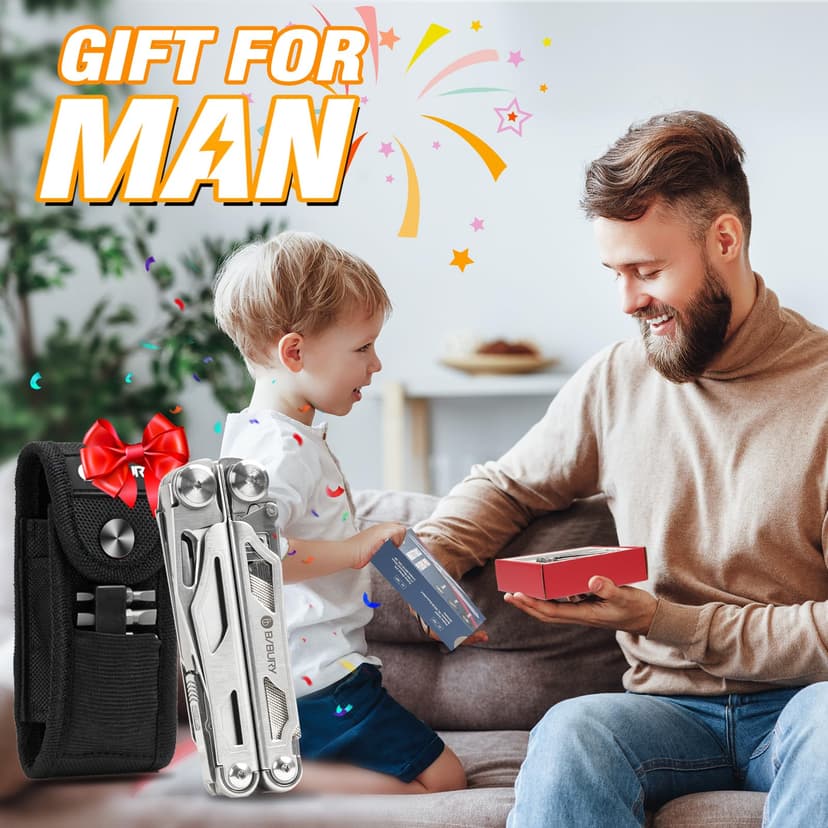 BIBURY Multitools, Multi Tool Foldable Pliers with Upgraded Scissors and Screwdriver Set, Stainless Steel Multitools with Nylon Pouch, Ideal for Camping, Outdoor, Repairing - Gift for Dad Men - Pro - 8