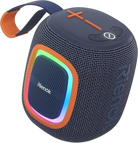 RIENOK Bluetooth Speaker Wireless Portable Waterproof Speaker with Lights FM Radio 15-Hour Playtime Bluetooth 5.3 TF Card USB Playback Mini for Home Garden Party Camping Travel