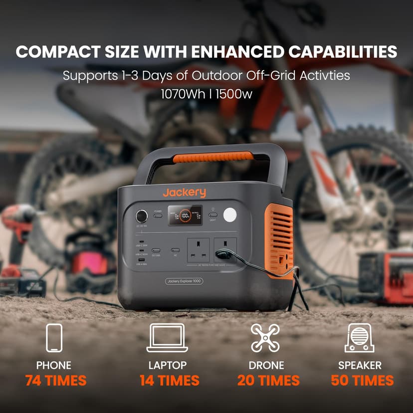 Jackery Explorer 1000 v2 Portable Power Station(2024 New), 1070Wh LiFePO4 Battery, 1500W AC/100W USB-C Output, 1 Hr Fast Charge, Solar Generator for Outdoor Camping, Off-grid Living, RV, Emergency - 2