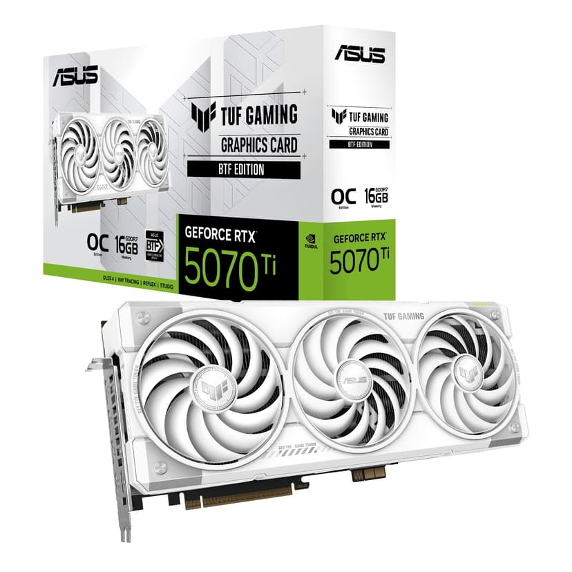 ASUS TUF Gaming GeForce RTX 5070 Ti 16GB GDDR7 BTF White OC Edition Graphics Card (NVIDIA DLSS 4, 3,125-Slot, PCIe 5.0, 3X DisplayPort 2.1b, 2X HDMI 2.1b, GC-HPWR, White, TUF-RTX5070TI-O16G-BTF-WHITE) - 1