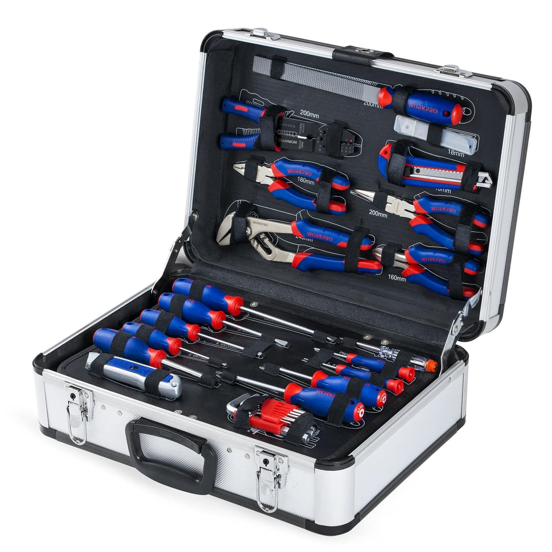 WORKPRO W009019A 119-Piece Tool Kit in Aluminum Case, Home Reparing Set