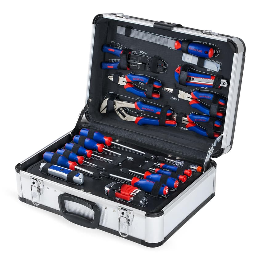 WORKPRO Caisse à Outils Complete Professionnelle avec Mallette en Aluminium, Boite à Outils Complete pour Réparation Dommestique ou de Travail 119 Pièces - 1