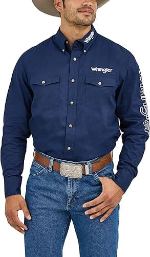 Wrangler Men's Western Logo Long Sleeve Snap Front Shirt