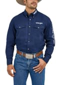 Wrangler Men's Western Logo Two Pocket Long Sleeve Button Shirt, Navy, Large - 1