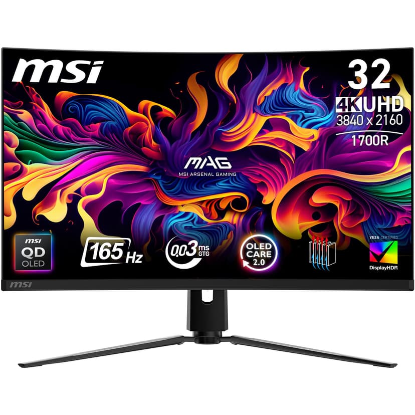 MSI MAG 321CUPDE QD-OLED Écran Gaming Incurvé, UHD 32", 1700R, 3840x2160 Quantum Dot OLED, 165Hz/0.03ms, 99% DCI-P3, DoubleE≤2, DisplayHDR True Black 400, DP 1.4a, HDMI 2 .1, USB - 1