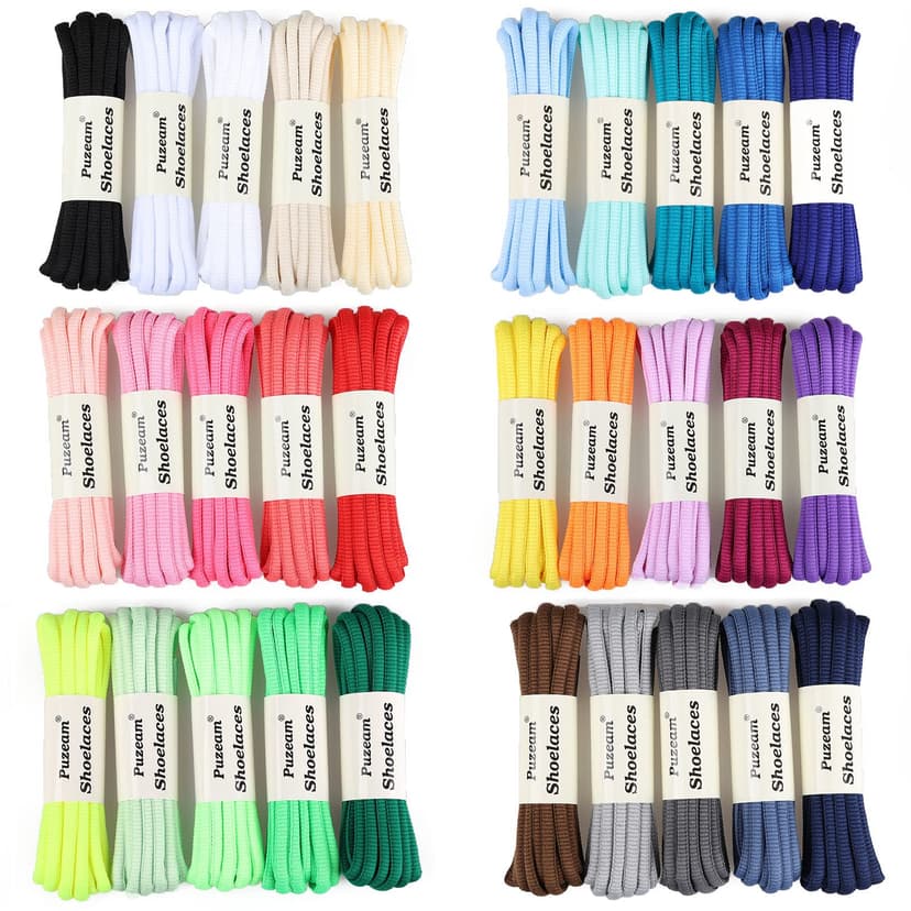 Puzeam Lacets Ovales de Sport [ 2 Paires ] lacets de Chaussures Demi Ronds les Course de Baskets de Running - Largeur 6 mm,16 couleurs au Choix Blanc 120 - 4