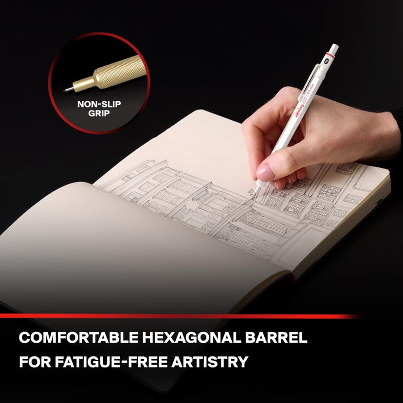 rOtring 600 Portemine | Mine HB0,5 mm | Portemine entièrement métallique | Or Rose | Prise crantée antidérapante et corps hexagonal - 4