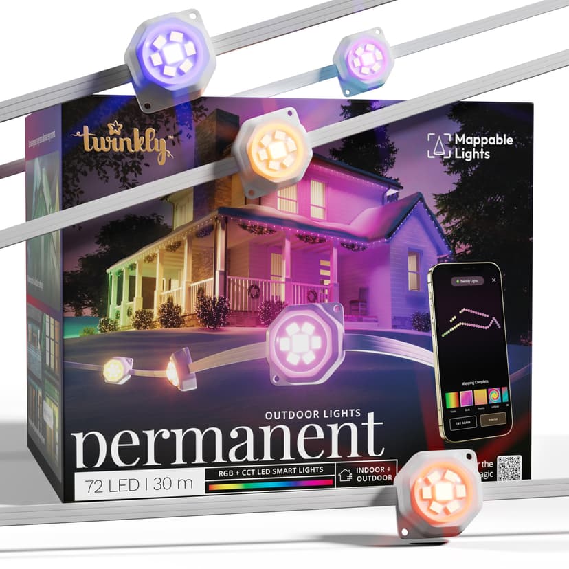 Twinkly Permanent Light - 72 RGB LED String, White Wire, Plug F - 1