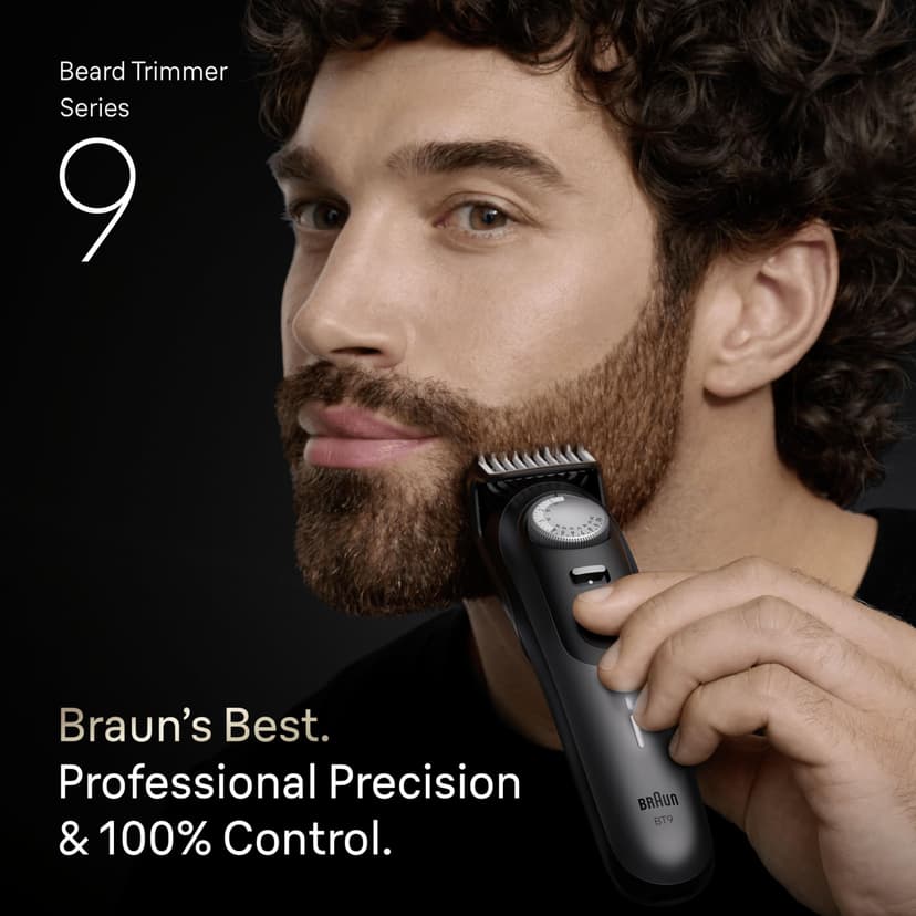 Braun Beard Trimmer Men Series 9, +14 Barbering Tools, Power Boost & Lifetime Sharp ProBlade, 180 Min, with Fade, 52 Lengths, PrecisionWheel & Lock, Waterproof, BT9565, Titanium - 2