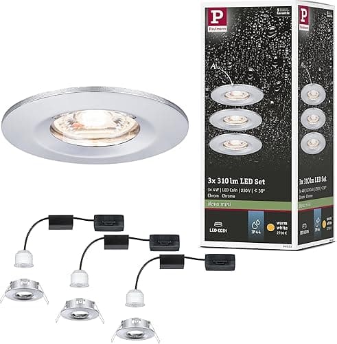 Paulmann 94303 LED Nova mini Spots encastrés Coin rond fixe incl. 3x4 watts Spot encastré pour plafond Chrome Lampe encastrée aluminium Blanc chaud 2700 K