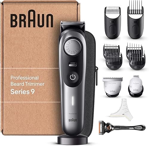Braun Beard Trimmer Series 9 BT9440, Electric Trimmer for Men, with Sharpest ProBlade, 40 Length Settings, Barber Tools, Charging Stand, Travel Case, Stencil