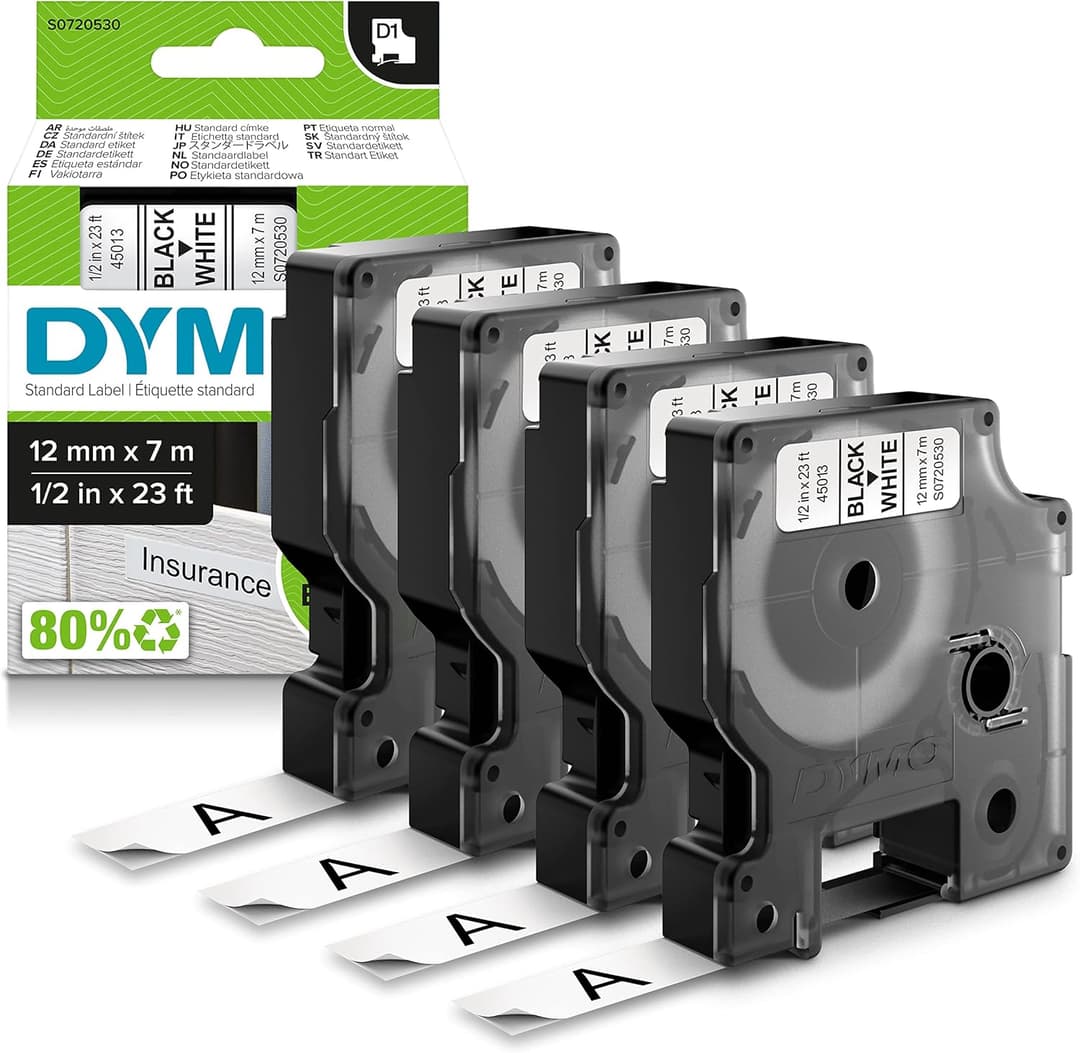 DYMO D1 etichette originali | stampa nera su bianco | 12 mm x 7 mm | etichette autoadesive per etichettatrice LabelManager | 4 pezzi