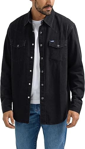 Wrangler Men's Denim Light Wash Long Sleeve Snap Shirt