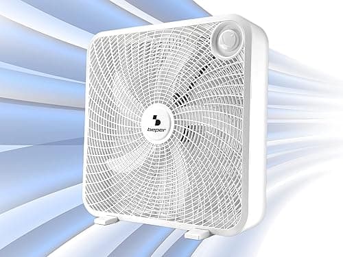 BEPER P206VEN550 Box Fan 20 Inch Square With 5 Blades for Floor or Table, Designed for Large Spaces