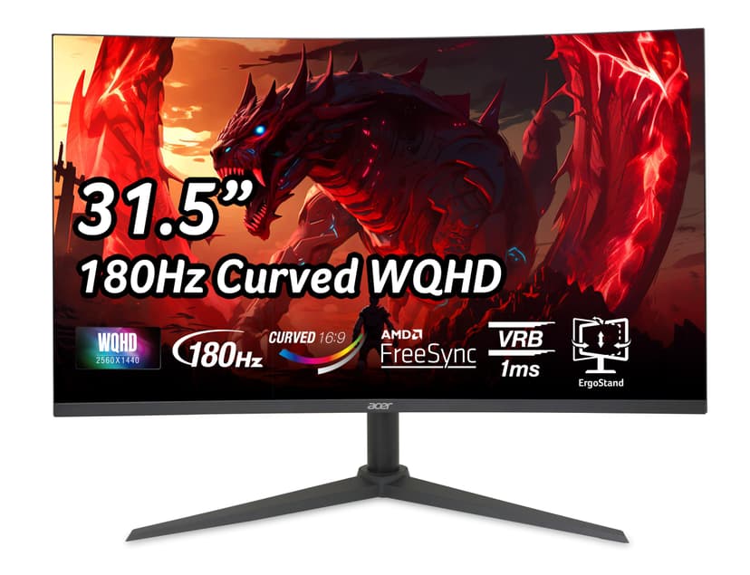 Acer Nitro XZ342CUV3, Écran PC Gaming Incurvé 34" UltraWide QHD, 180Hz (Curve 1500R, 3440x1440, 21:9, Freesync Premium, 1ms (VRB), 400Nits, 2xHDMI 2.0/1xDP 1.4) Moniteur PC curve, Pied Ajustable, Noir - 1