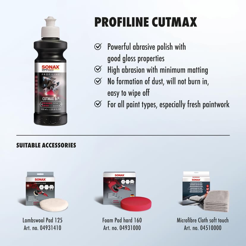 SONAX PROFILINE Cutmax (250 ml) - High Effective Abrasive Polish for Weathered and Scratched Paintwork. Silicone-free | Item No. 02461410 - 3