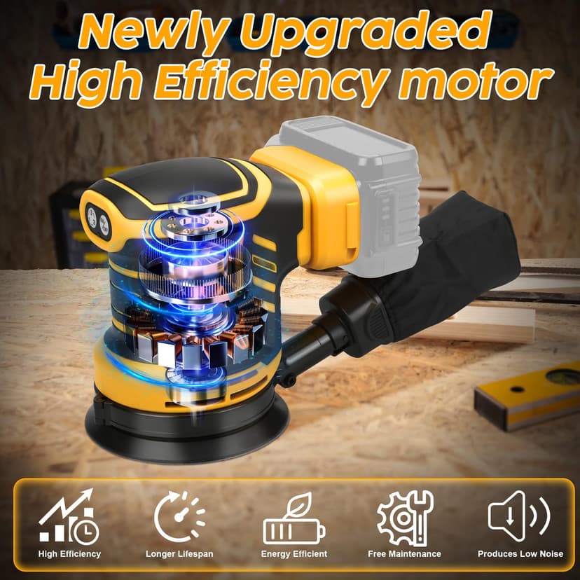 Roadtime Ponceuse Excentrique pour DeWalt 18V Battery (San Batteries),125 mm Ponceuse Orbitale aléatoire sans fil, 3 vitesses 7000-11000pm avec récipient de capture de poussière et 15 papier de verre - 5