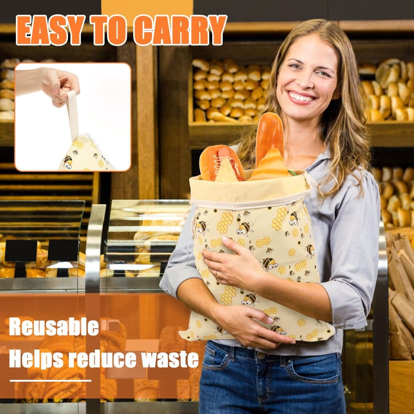 2 Pieces Beeswax Bread Bags 43cm×33cm, Reusable Bread Bags for Keeping Fresh with L Zipper and Handle, Bread Freshener Bags, Beeswax Bags - 5