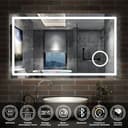 AICA Miroir de Salle de Bain LED avec Bluetooth 100x60cm, Miroir Lumineux avec Horloge + 3 Couleurs + Dimmable + Anti-buée + Grossissant 3X,Miroir Mural Interrupteur Tactile Étanche - 2