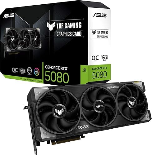 ASUS TUF Gaming GeForce RTX 5080 16GB GDDR7 OC Edition Gaming Graphics Card (PCIe 5.0, HDMI/DP 2.1, 3.6-slot, military-grade components, protective PCB coating, axial-tech fans, vapor chamber)