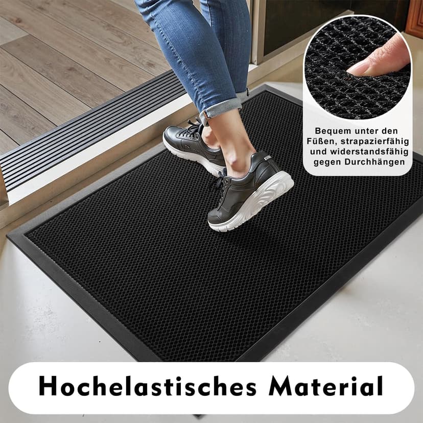 Diaxilu Outdoor Doormat 60 x 90 cm, Non-Slip Silicone Dirt Trapper Mat, Durable Outdoor Doormat - Dustproof and Washable, Weatherproof Door Mat for Front Door, Black - 2
