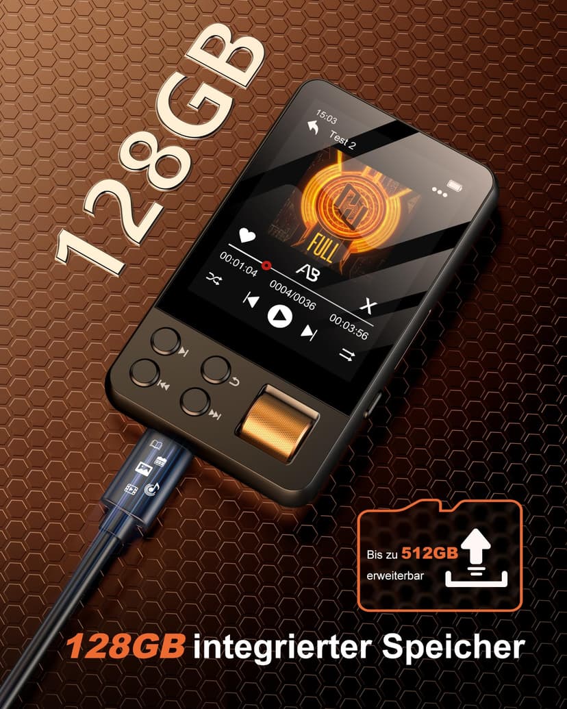 AGXOV 128GB Bluetooth MP3 Player, MP3 Music Player with Headphones, Dictaphone, HiFi Sound, 2.4 Inch Color Screen, Ideal for Sports, Black - 4