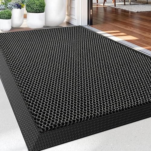 Diaxilu Outdoor Doormat 60 x 90 cm, Non-Slip Silicone Dirt Trapper Mat, Durable Outdoor Doormat - Dustproof and Washable, Weatherproof Door Mat for Front Door, Black
