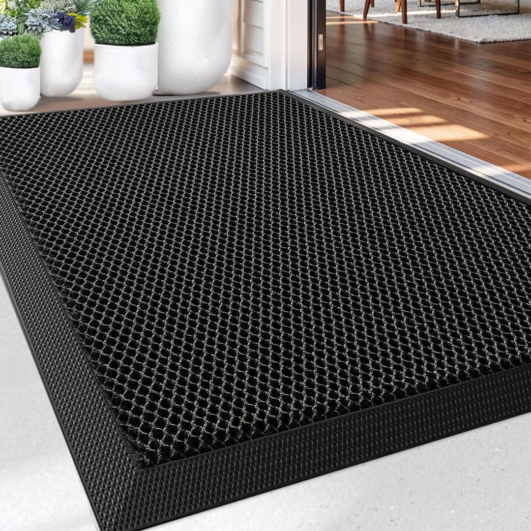 Diaxilu Outdoor Doormat 60 x 90 cm, Non-Slip Silicone Dirt Trapper Mat, Durable Outdoor Doormat - Dustproof and Washable, Weatherproof Door Mat for Front Door, Black