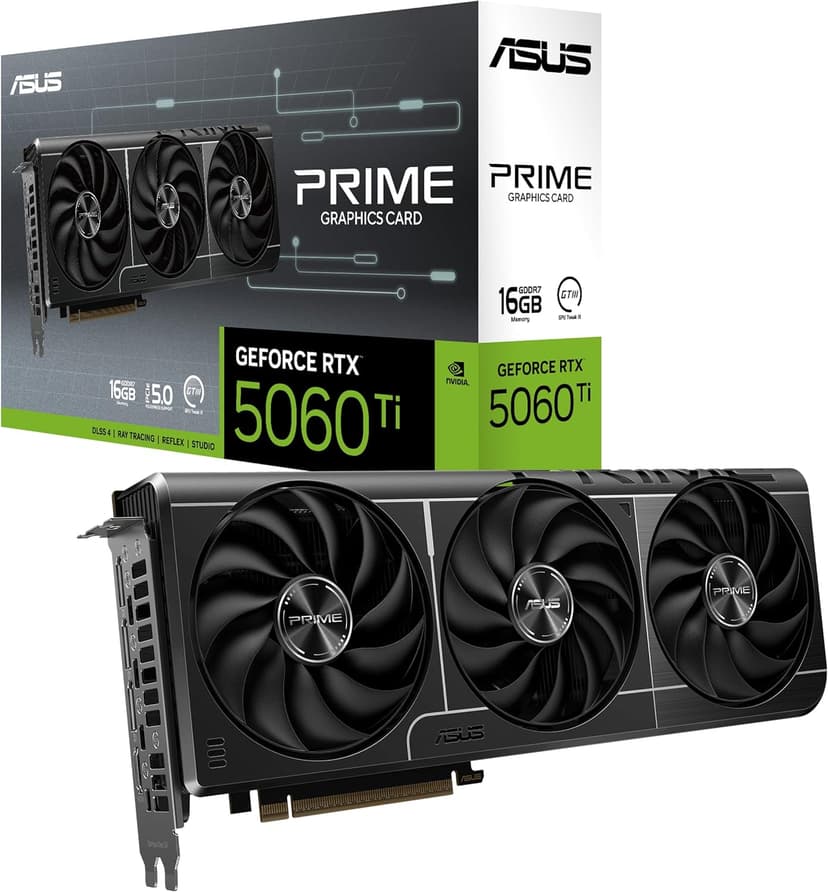 ASUS La Tarjeta gráfica Prime GeForce RTX™ 5060 Ti de 16 GB GDDR7 Lista para SFF (PCIe® 5.0, 16 GB GDDR7, HDMI®/DP 2.1, 2.5 Ranuras, Ventiladores Axial-Tech, BIOS Dual) - 1