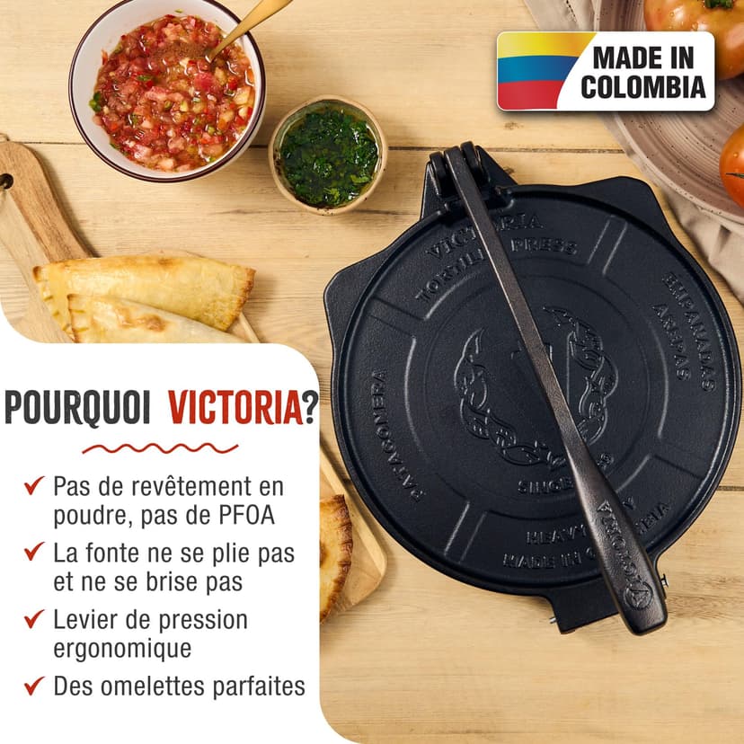 Victoria Presse à Tortilla pour Tortillas Mexicaines en Fonte HD Pré-assaisonnée, 20cm, Pataconera Colombienne Professionnelle pour Tacos, Arepas, Quesadillas, Empanadas, Patacones, Roti Maker - 2