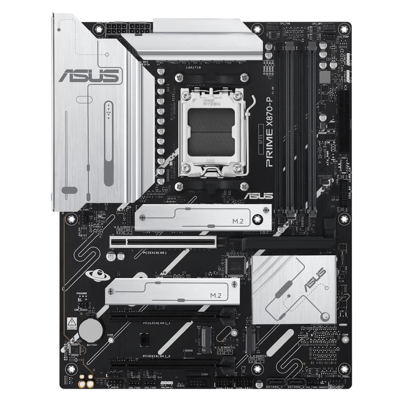 ASUS PRIME X870-P AMD ATX motherboard, 14-2-1(80A) power stages, PCIe 5.0 x16 slot with full support for next-gen graphics cards, four M.2 slots, DDR5 slots, PCIe Slot Q-Release - 2