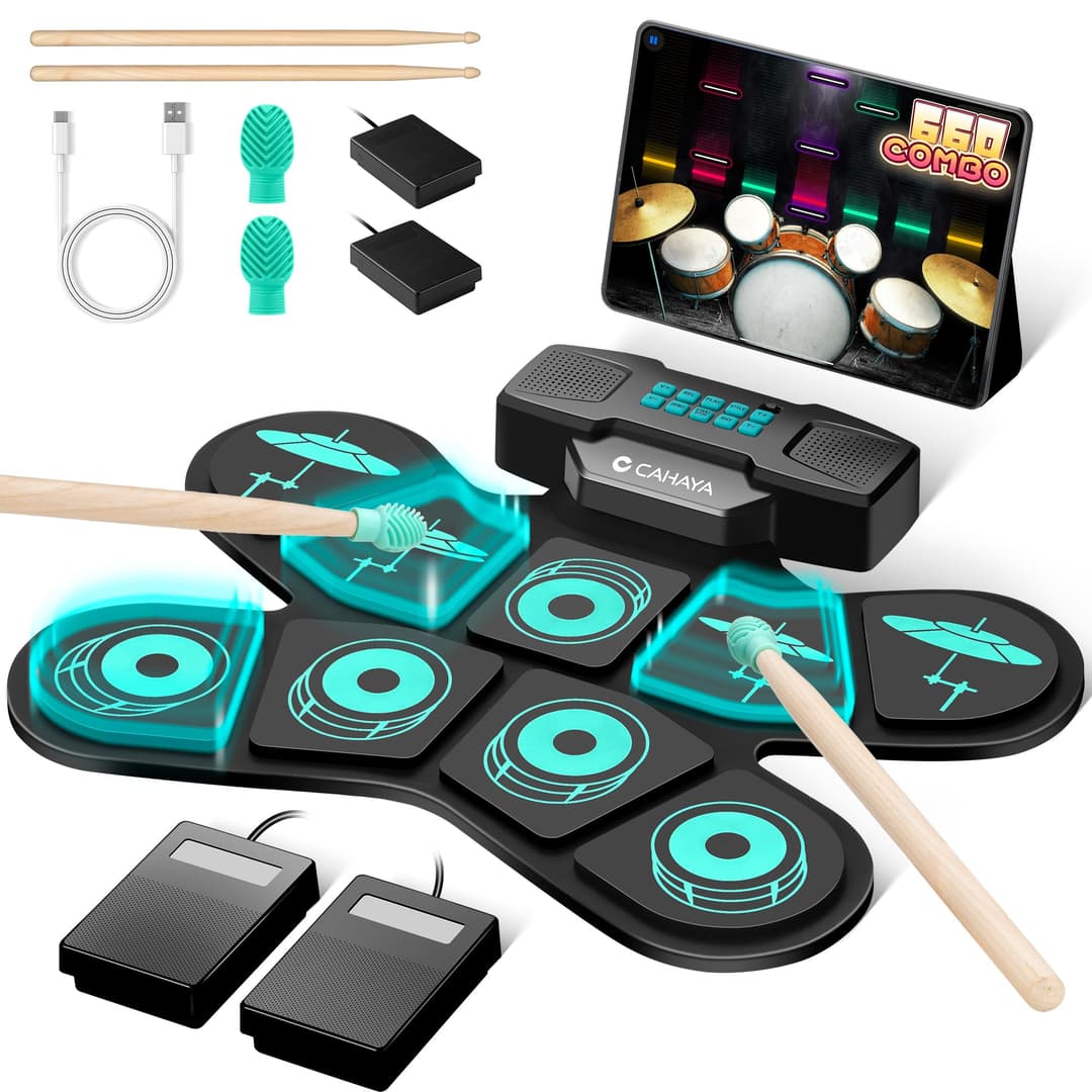 CAHAYA Electronic Drum Pad Set: 9-Portable Electric Roll …