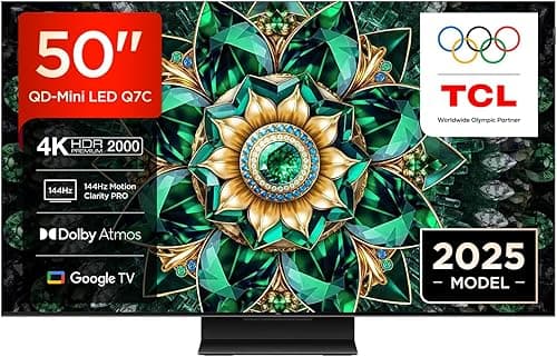 TCL 50Q7C 50" QLED TV 4K QD-Mini LED, HDR Premium 2000, Google TV (Dolby Vision IQ & Atmos, HVA Panel, Refresh Rate 144Hz, Game Master, Google Assistant Hands-Free, Apple AirPlay 2 & Alexa)
