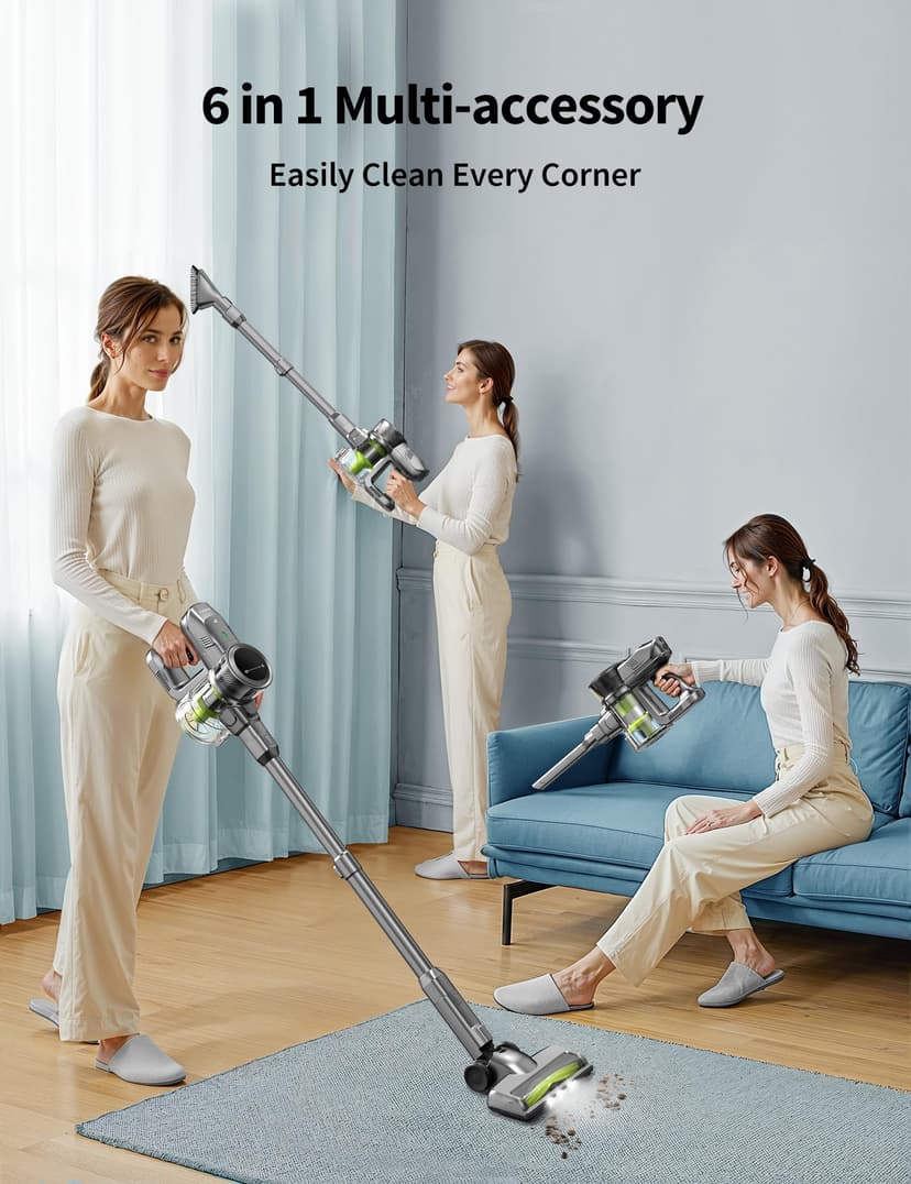 kalado Cordless Vacuum Cleaner KCV01, 26KPA 250W Hoover Cordless, 40 Mins Runtime Removable Battery, Lightweight Self-standing Stick Vacuum Cleaner with LED Display For Hardwood Floor, Carpet (Green) - 5